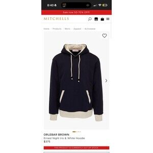 NWT Orlebar Brown Hoodie Mens Large Blue Ernest Contrast Night Iris Pullover Top